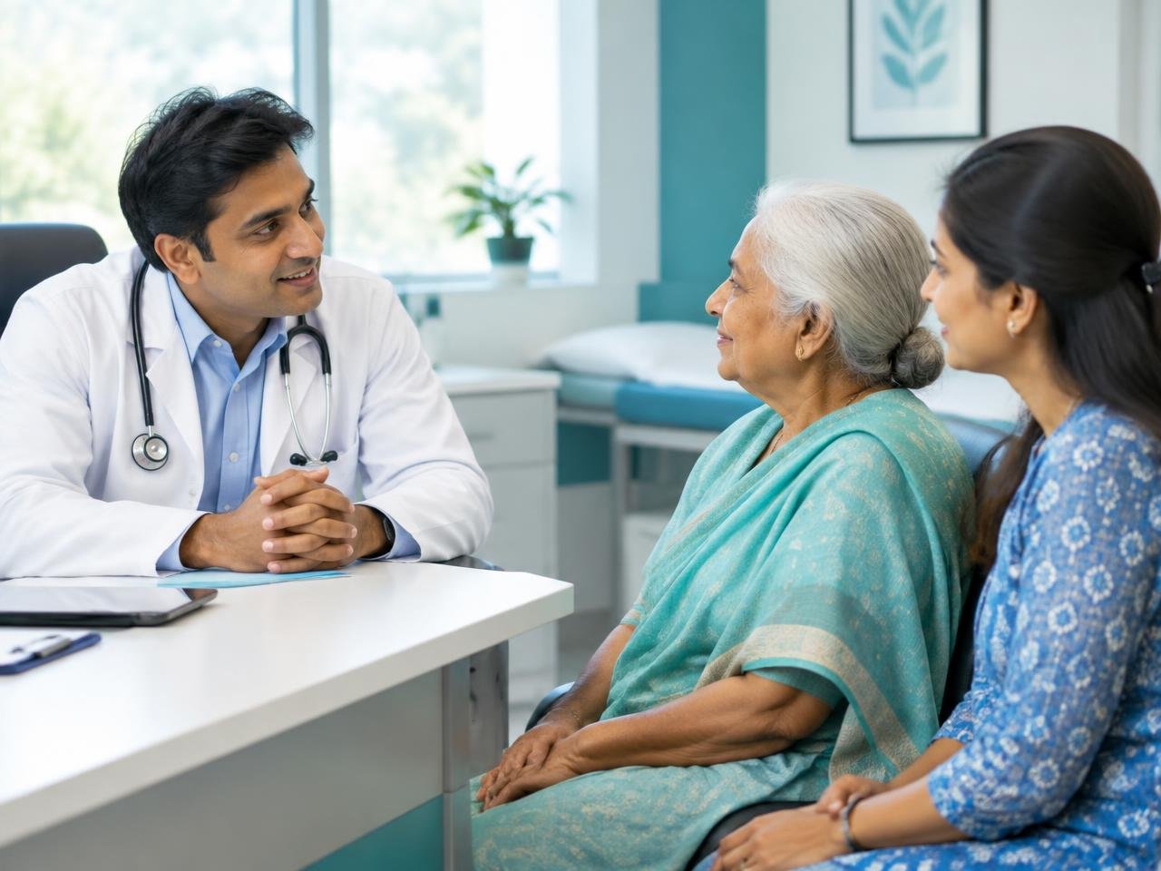 Doctor consulting a patient and her family